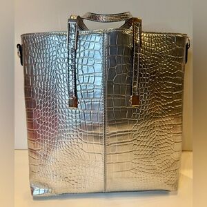 Silver Crocodile-Embossed Tote Bag